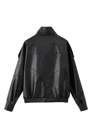 High Neck Faux Leather Jacket