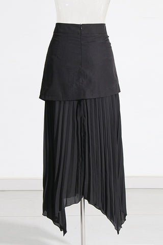 Button-Detail Pleated Skirt