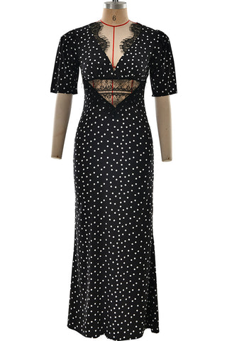 Polka Dot Maxi Dress with Lace Detail
