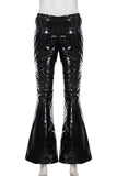 Faux Leather Flared Casual Pants