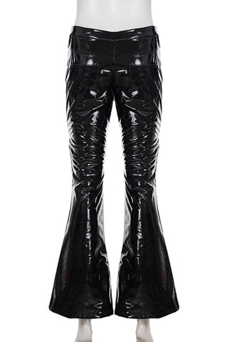 Faux Leather Flared Casual Pants