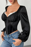 Lace-Trim Corset Blouse
