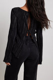 Elegant Pleated Long-Sleeve Blouse