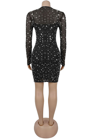 Sparkling Mesh Sleeve Casual Dress