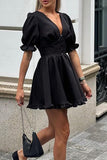 Puff-Sleeve Ruffled Casual Dress