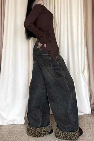 Leopard Accent Straight-Leg Jeans