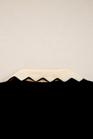 Scalloped Edge Pullover with Contrast Collar