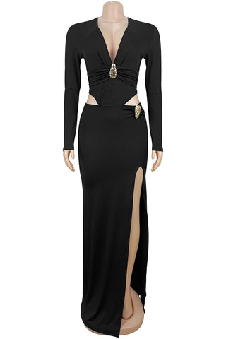 Elegant Long-Sleeve Cutout Dress