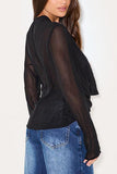 Draped V-Neck Long Sleeve Blouse