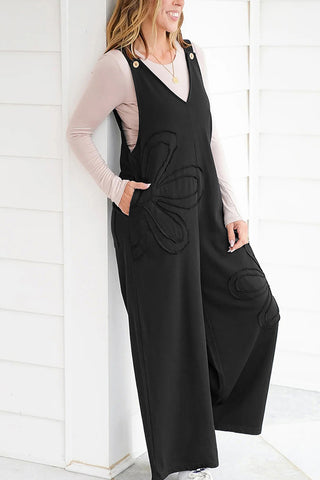 Wide-Leg V-Neck Jumpsuit with Button Detail