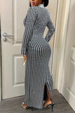 Elegant Houndstooth Long Sleeve Dress