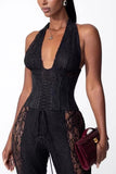 Lace-Up Halter Lace Jumpsuit