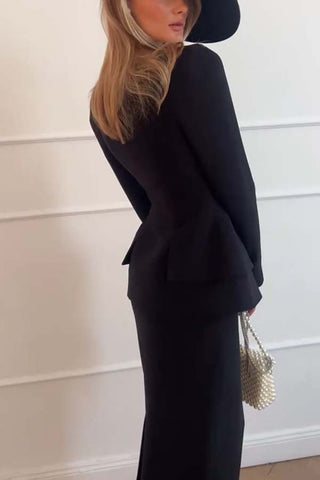 Elegant Peplum Blazer Skirt Set