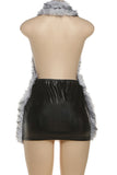 Faux Fur Trim Halter Casual Dress