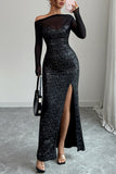 Elegant Off-Shoulder Glitter Dress