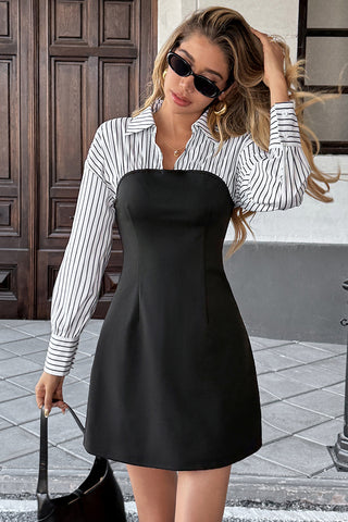 Contrast Collar Layered Mini Dress