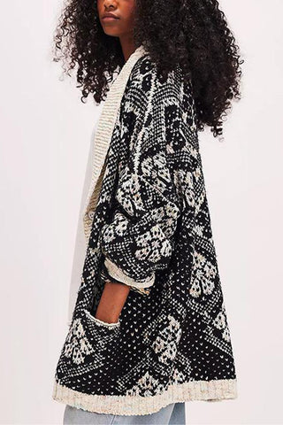 Button-Front Patterned Cardigan