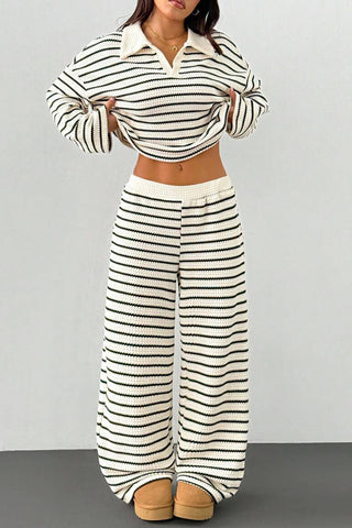 Striped Knit Pants Set with Top