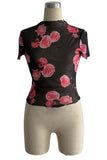 Floral Sheer T-Shirt with Ruffled Hem