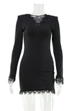 V-Neck Lace Trim Mini Dress
