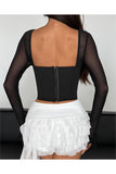 Lace-Trimmed Mesh Top