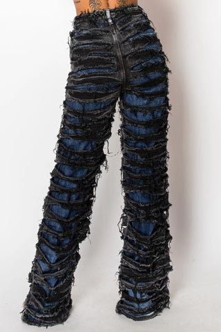 Distressed Wide Leg Denim Pants