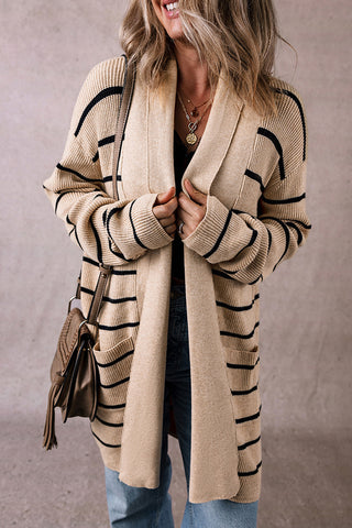 Striped Long Open Cardigan