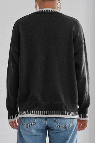 Stylish Crewneck Sweater with Ribbed Trim