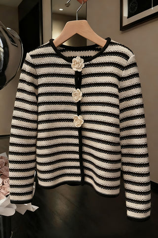 Striped Cardigan with Decorative Buttons