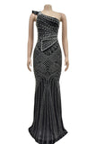 One-Shoulder Beaded Evening Gown