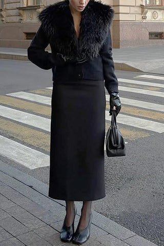 Faux Fur Collar Buttoned Jacket