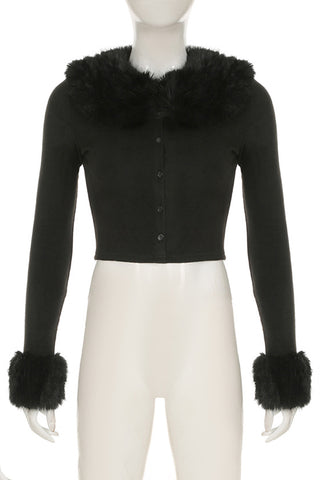 Button-Front Faux Fur Collar Coat