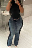 Fringe-Trim Straight Jeans