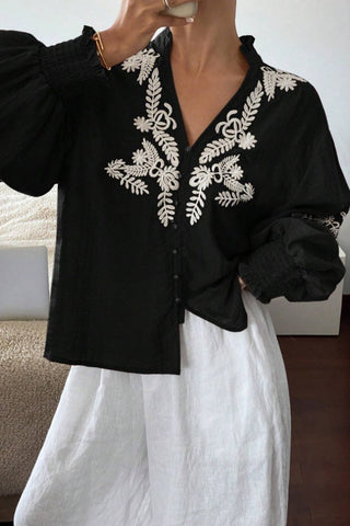 Patterned Button-Front Blouse