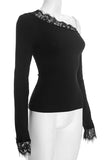 Elegant Lace Trim One-Shoulder Top