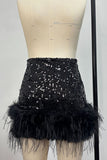 Feather Accent Sequin Mini Skirt