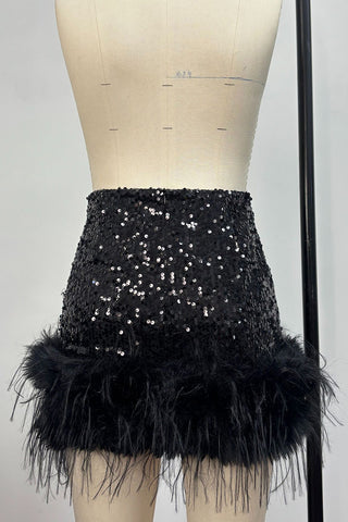 Feather Accent Sequin Mini Skirt