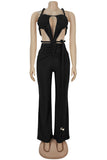 Elegant Tie-Front Jumpsuit with Rosette Accents
