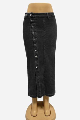 Button-Front Denim Maxi Skirt