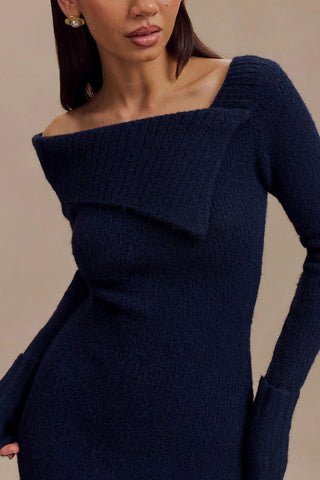Off-Shoulder Ribbed Casual Dress