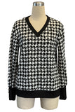 Houndstooth V-Neck Long Sleeve Top