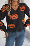 Pumpkin Detail Fringed Sweater