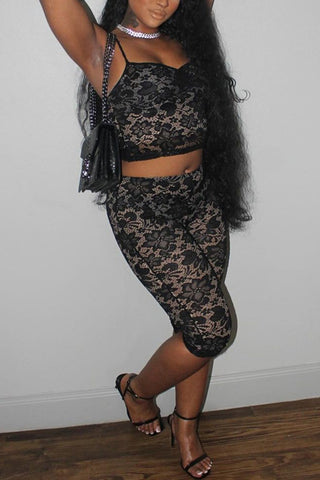 Lace Crop Top and Capri Pants Set