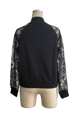 Lace-Accent Zip-Up Jacket