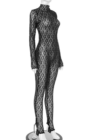Elegant Lace Long-Sleeve Jumpsuit