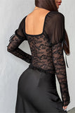 Lace Puff Sleeve Bustier Top