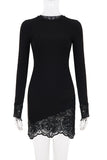 Lace-Trim Long Sleeve Dress