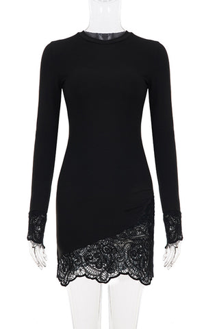 Lace-Trim Long Sleeve Dress