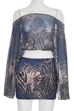 Off-Shoulder Printed Top & Mini Skirt Set