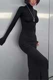 Long Sleeve Mock Neck Casual Dress